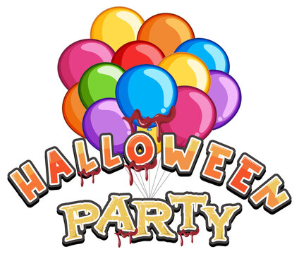 Halloween Party word logo with colourful balloons