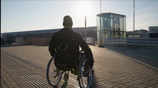 Handicapped man in disability-friendly city