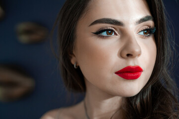 Fototapeta na wymiar Perfect woman with red lips close up fashion portrait