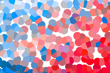 Abstract scattered blue and red dots on white backdrop