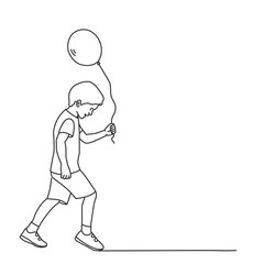 Walking boy with balloon.