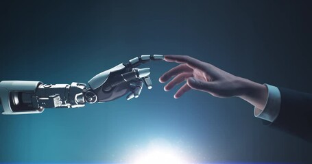 Robot turning human into cyborg - Powered by Adobe