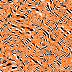 Abstract Psychedelic Wavy Diagonal Stripes And Flowers Mix Seamless Pattern Design Trendy Fashion Colors Perfect for Allover Print