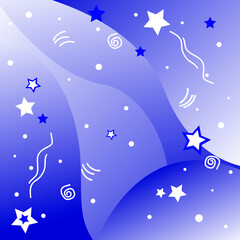 Blue abstract background with stars, strokes and spirals. Vector illustration