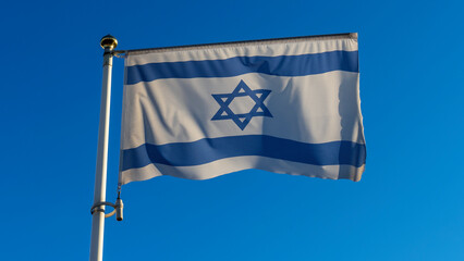 Israel flag waving on the wind in front of sun. Diplomacy concept. International relations.
