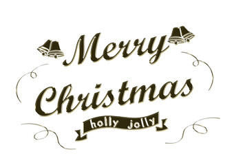 Gold metallic Merry Christmas logo mark. Jingle bell.