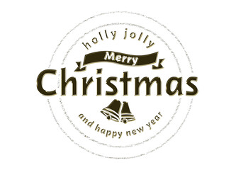 Gold metallic Merry Christmas logo mark. Jingle bell.