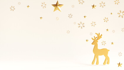 3d render Golden reindeer decorated on white background. Merry Christmas and Happy New Year concept.