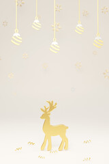 3d render Golden reindeer decorated on white background. Merry Christmas and Happy New Year concept.