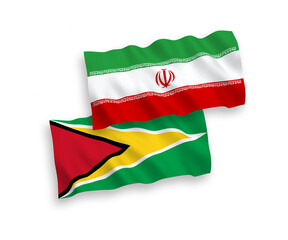 Flags of Co-operative Republic of Guyana and Iran on a white background