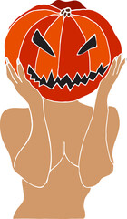 Illustration of a woman with a pumpkin head