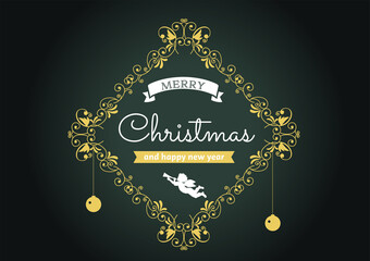 Two colors, white and gold. vintage design Merry Christmas logo mark. label.