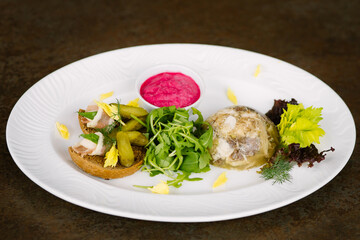  Luxury beautiful restaurant meal in white dish