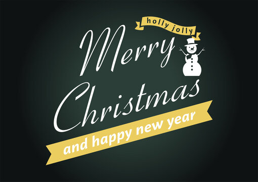 Two colors, white and gold. vintage design Merry Christmas logo mark. Snowman illustration.