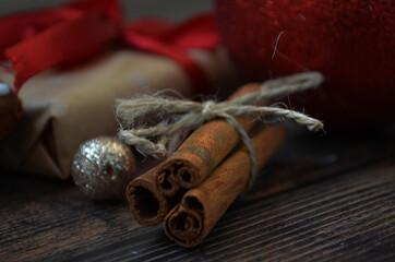 
Christmas decoration, gift, red ribbon, gingerbread