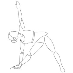 Woman doing Yoga Triangle Pose. Continuous line drawing. Healthy lifestyle concept. International Day of Yoga. Vector illustration