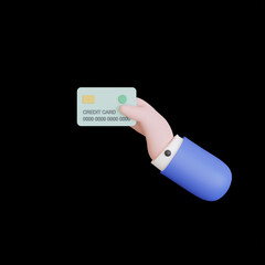 3d render hand hold credit card. Shopping online concept.