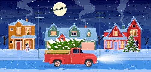 Christmas card design of car with tree on the top