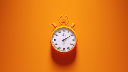 Orange Stopwatch Time Clock Alarm Watch White Face Timer Orange Background 3d illustration render - obrazy, fototapety, plakaty