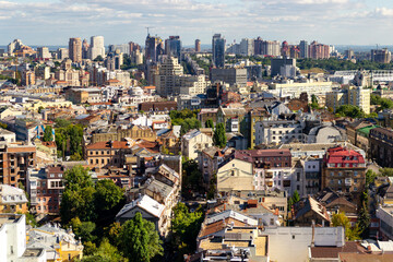 Top view of the city streets of Kiev on a summer day
