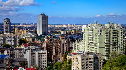 Fototapeta na wymiar Top view of the city streets of Kiev on a summer day