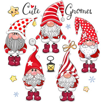 Set of Cute Cartoon Gnomes