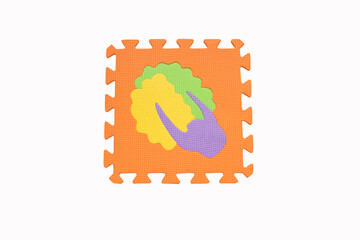 Jigsaw Napa cabbage vegetable multicolor foam puzzle pieces. Yoga mat made of polyurethane foam. Suitable for teaching children to develop strengthen the brain.  Isolated on white background.