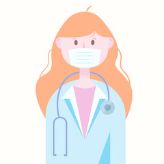 Doctor in mask, medical worker, flat vector illustration