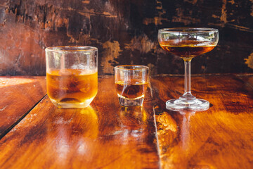 liquor glass on wooden table