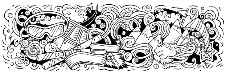 Ski Resort hand drawn cartoon doodles illustration.