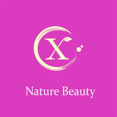  Initial Letter x with Leaf and Circle Brush Splash for Feminine Nature Beauty Spa Aesthetic Salon, farmer, plantation Business Logo Idea