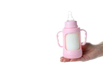 Concept of baby food with рowdered milk isolated on white background