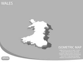 white isometric map of Wales elements gray background for concept map easy to edit and customize. eps 10