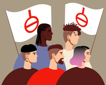 Agender people, LGBTQ community with flag, Flat vector stock illustration with Non-binary persons together as an agender symbol