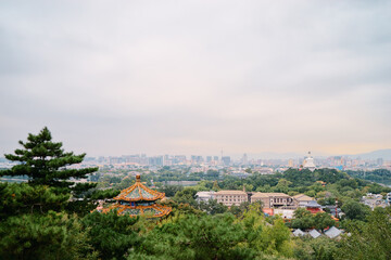 View of Asian temples and parks, cultural center of Beijing, China