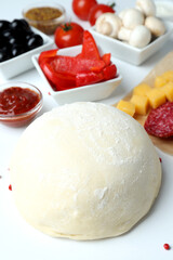 Concept of cooking pizza on white background