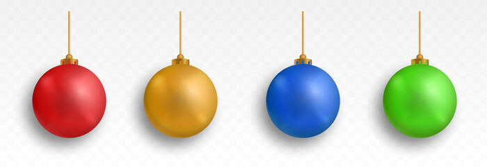 Vector set of toys for the Christmas tree on an isolated transparent background. Ball on the christmas tree png, multi-colored balls. Christmas decoration, decoration. - obrazy, fototapety, plakaty