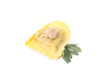 Delicious ravioli isolated on white background, close up