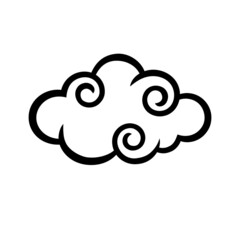 Swirl Chinese Cloud on White. Illustration for Decorating Sky, Weather Forecast, Fabric Print. Sketch Template in Cartoon Outline Style. Kids Cartoon Style