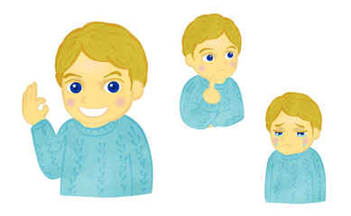 Boy's upper body illustration set in a sweater Blonde Ver