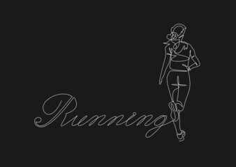 Continuous line drawing. Sport running woman on white background. Vector illustration