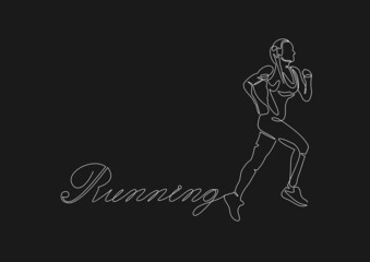 Continuous line drawing. Sport running woman on white background. Vector illustration