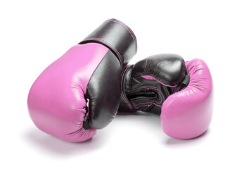Pink boxing gloves isolated on white background. The concept of protection of rights