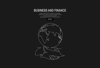 Obraz premium Continuous one line drawing Handshake and planet Earth. World peace, global agreement, international partnership, worldwide business concepts.