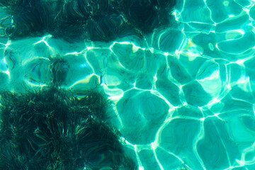 Turquoise water surface with a bottom visible through the water. Background screensaver.