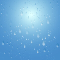 Water drops isolated on blue background. For web site, poster, placard and wallpaper. Creative modern concept, vector illustration  