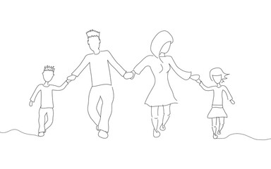 Family running isolated on white background. For web site, poster, placard, ad, cover magazine and print materials. Creative art, modern drawing concept
