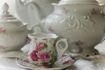 Obraz na płótnie Canvas porcelain teapot and cup