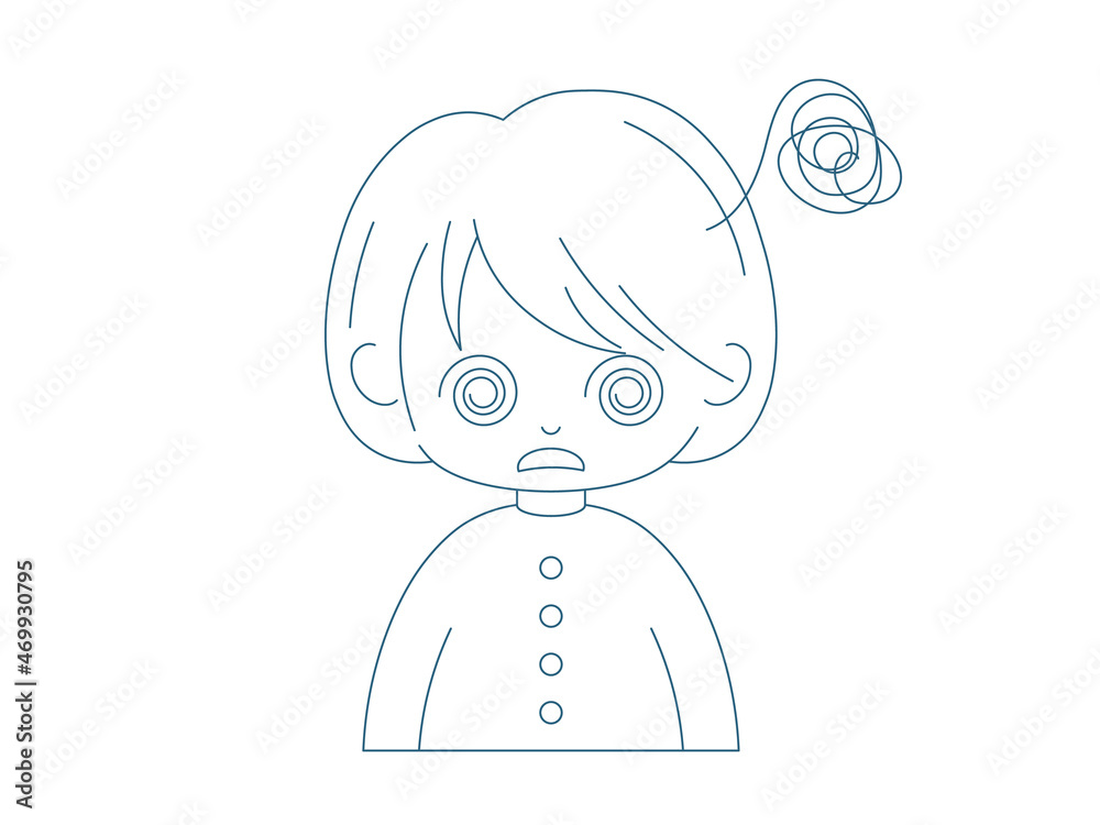 Canvas Prints outline confused cute girl. vector line art female character concept with dazed emotion. simple line