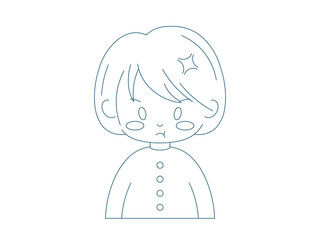 Outline angry cute girl. Vector line art female character concept with anger emotion. Simple linear drawing illustration of sad monochrome person.